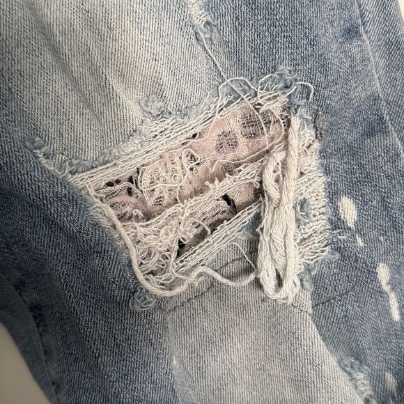 JUDY BLUE Jeans 5 / 27 Lace Patch Mid Rise Distressed Skinny Light Wash JB88432 - Picture 13 of 16